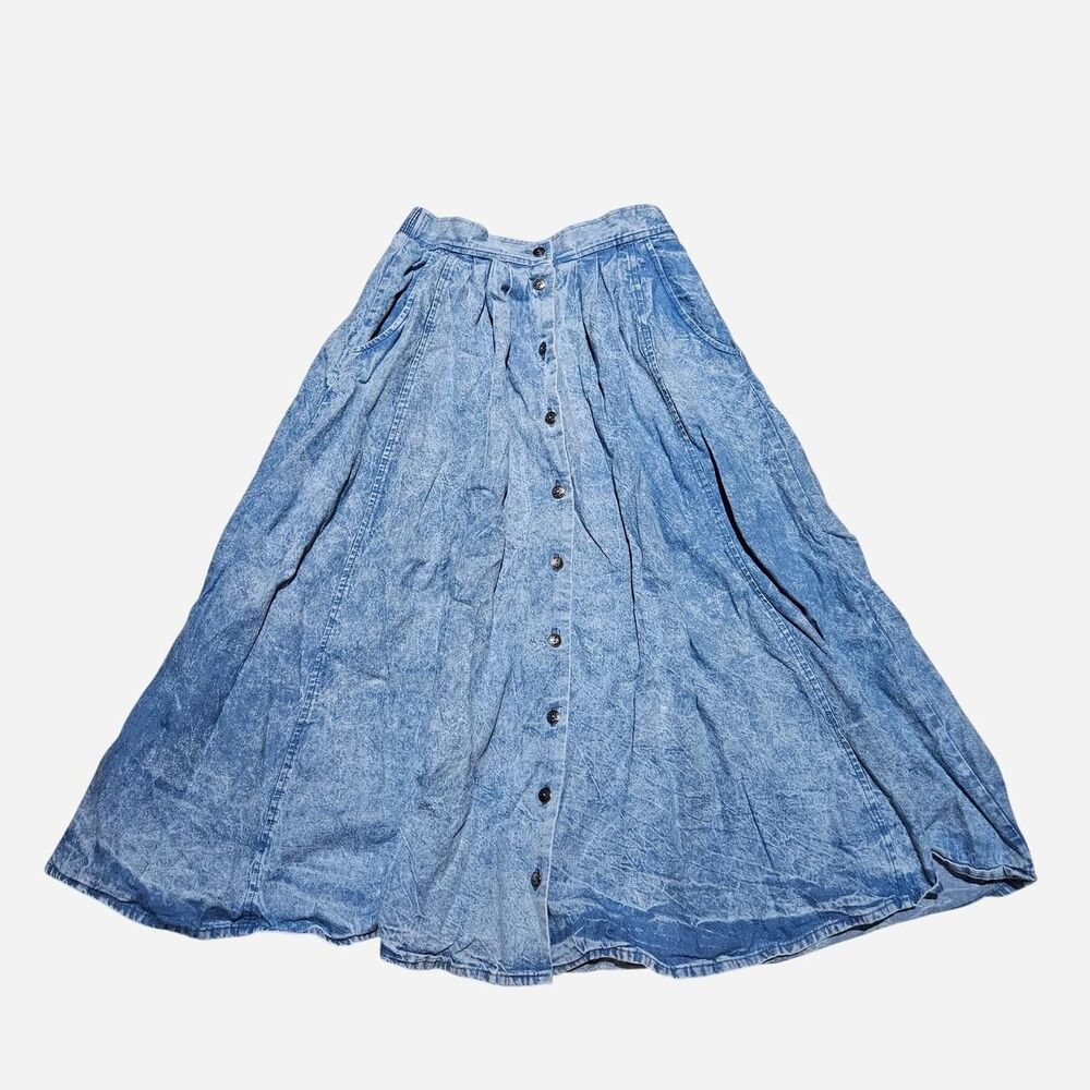 80s boho cottagecore denim front buttons skirt